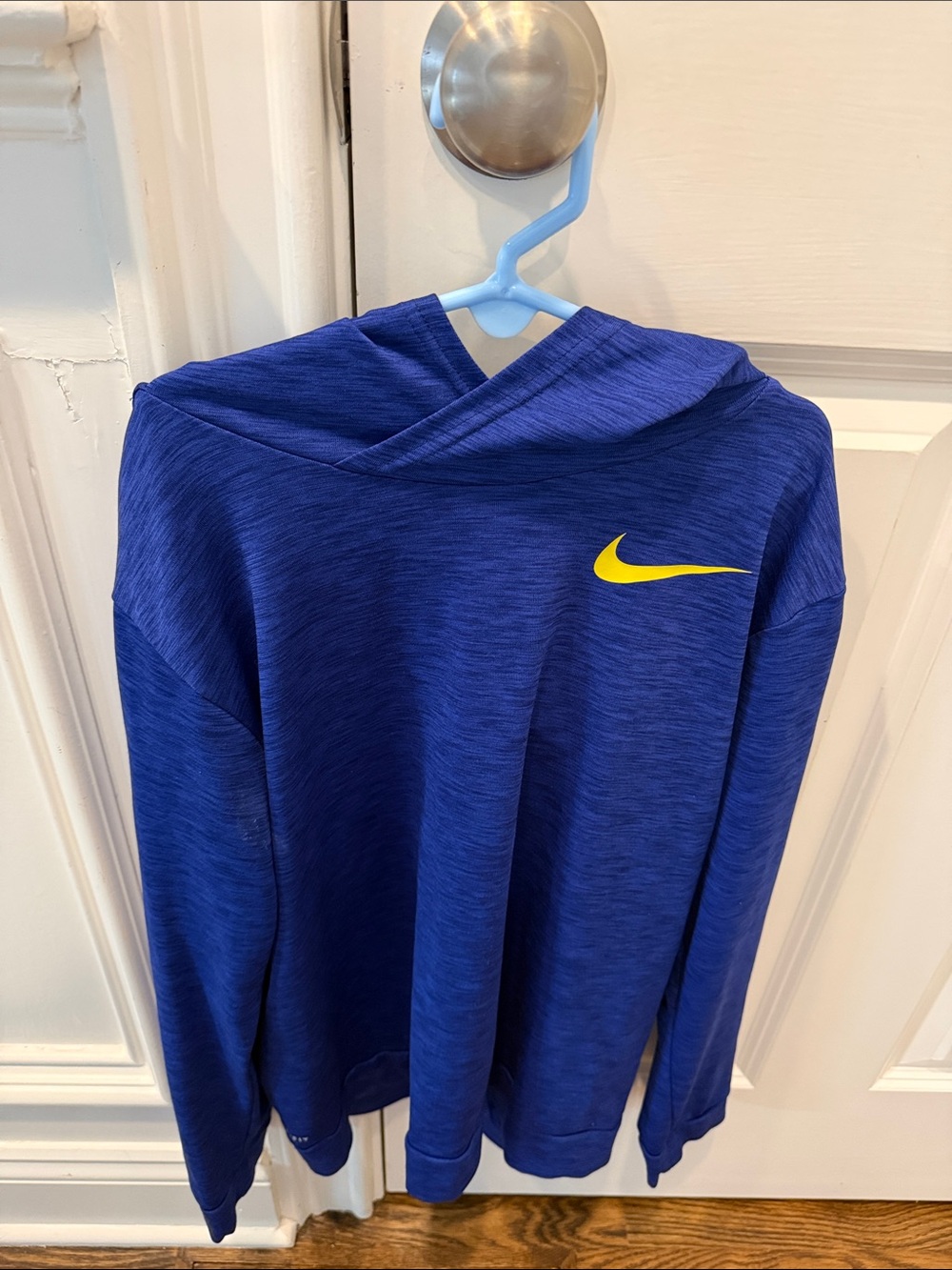 Nike boys Blue performance hoodie shirt with Yellow Swoosh